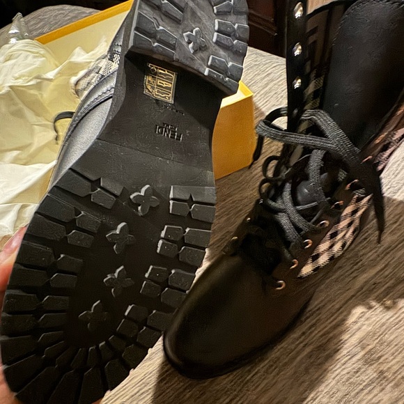 Fendi Black and Checkered Women's Combat Boots - Picture 3 of 3